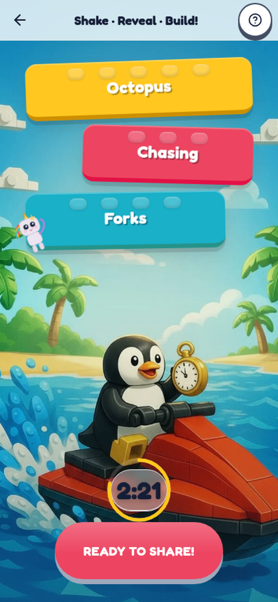Three cards revealed: Octopus, Chasing, Forks